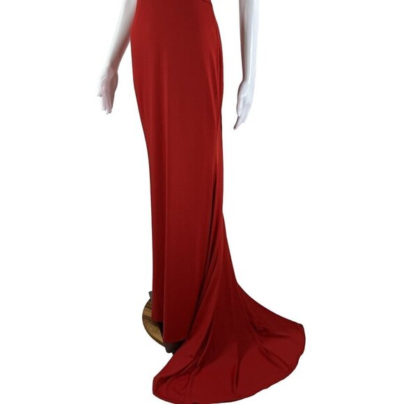 JJ"s House Red Size 4 Trumpet Mermaid V Neck Sweep Train Jersey Dress Siren - Picture 4 of 15